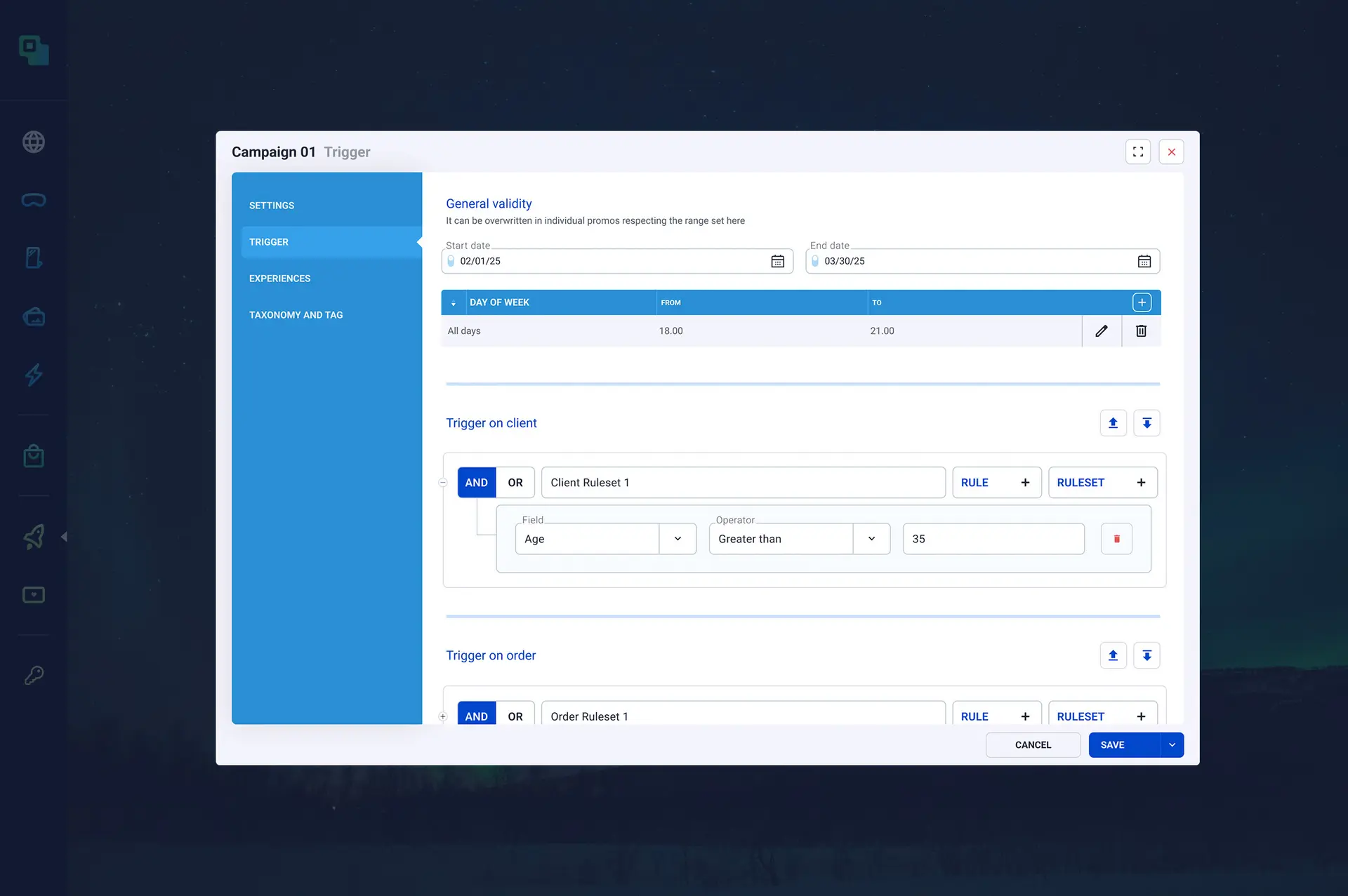Creation of a marketing campaign using an intuitive, rule-based no-code editor