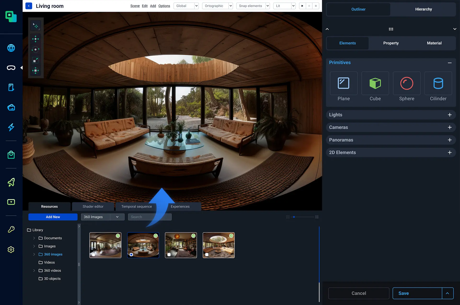 Integration of a 360° asset into an XR scene