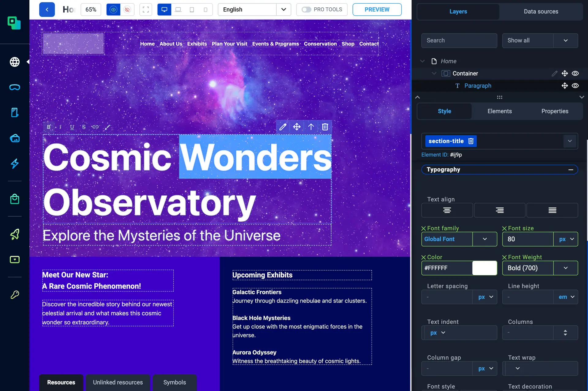 Editing content directly on the web page using a visual no-code editor