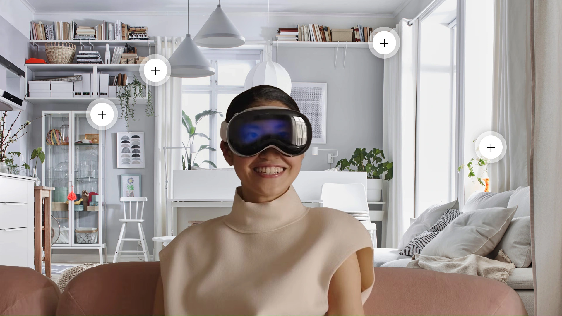 Person wearing Apple Vision Pro experiencing IKEA's virtual showroom
