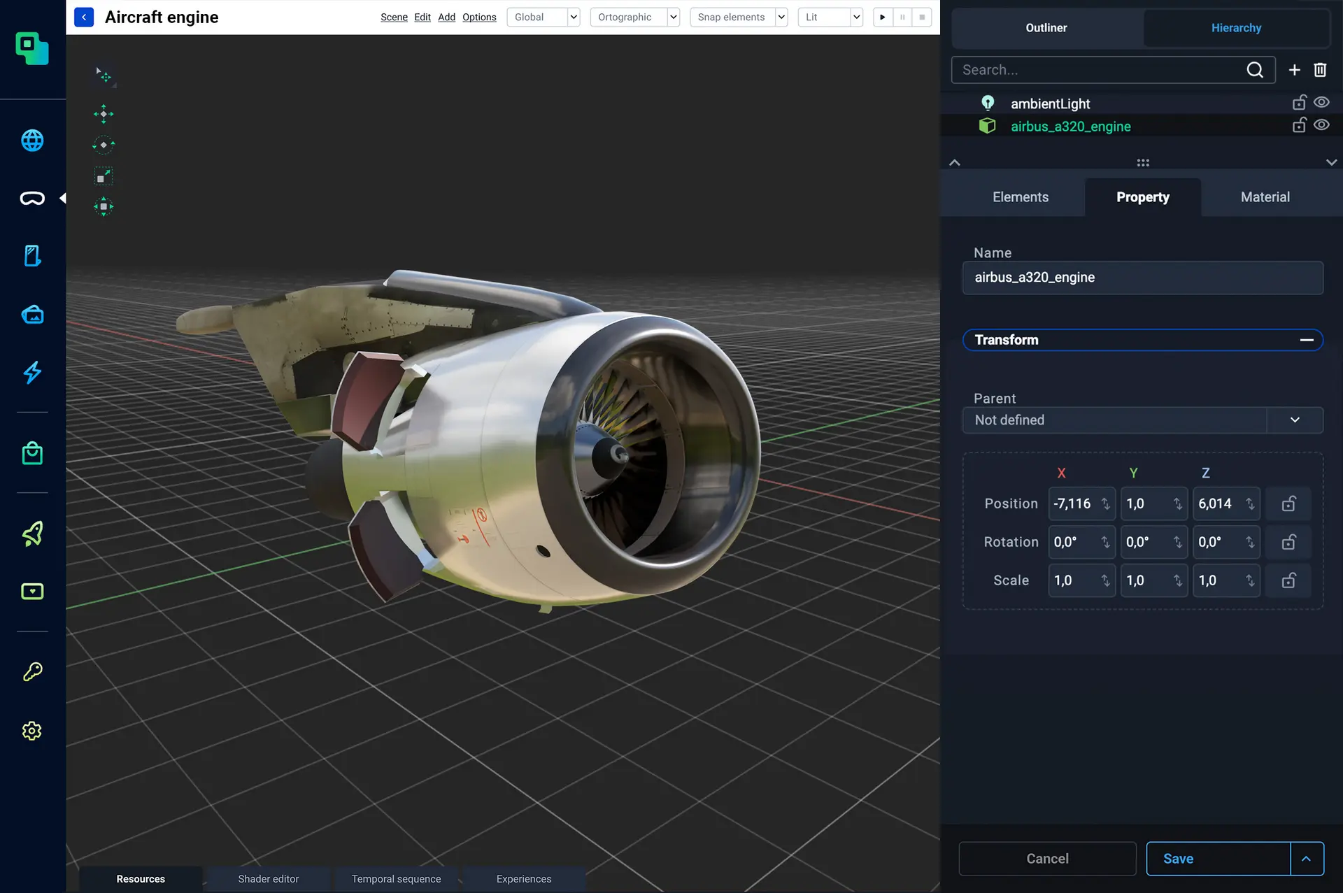 Viewing a detailed 3D asset within the visual editor