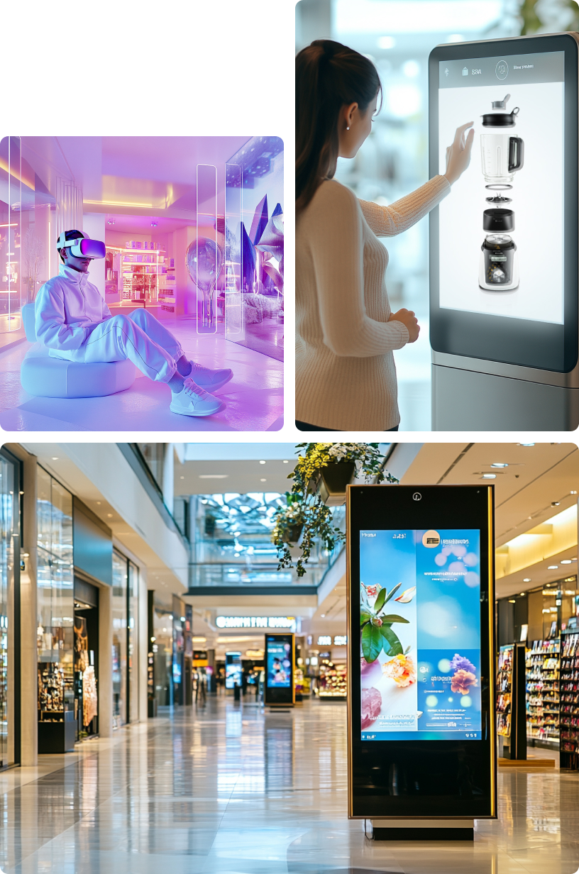 Various types of onsite experiences: kiosks, digital signage, virtual and augmented reality