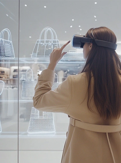 Immersive in-store XR experience, with a customer interacting with products in augmented reality